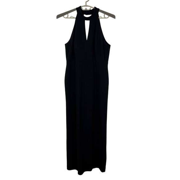 Calvin Klein Black Midi Halter Dress Gown 14 cutout Evening Event Black Tie - Picture 1 of 8